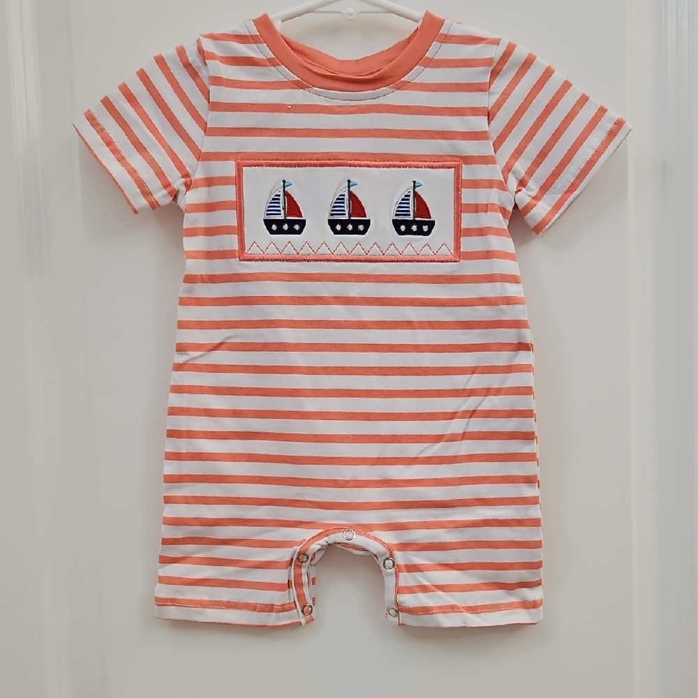 Source Unknown Orange and White Striped Bodysuit